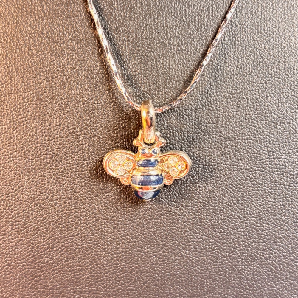 Bumble Bee Pendant Necklace Silver Rhinestone Enamel Cottagecore Whimsygoth Boho